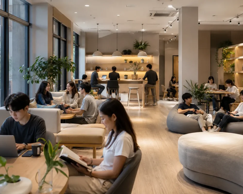 Bright and airy co-working lounge